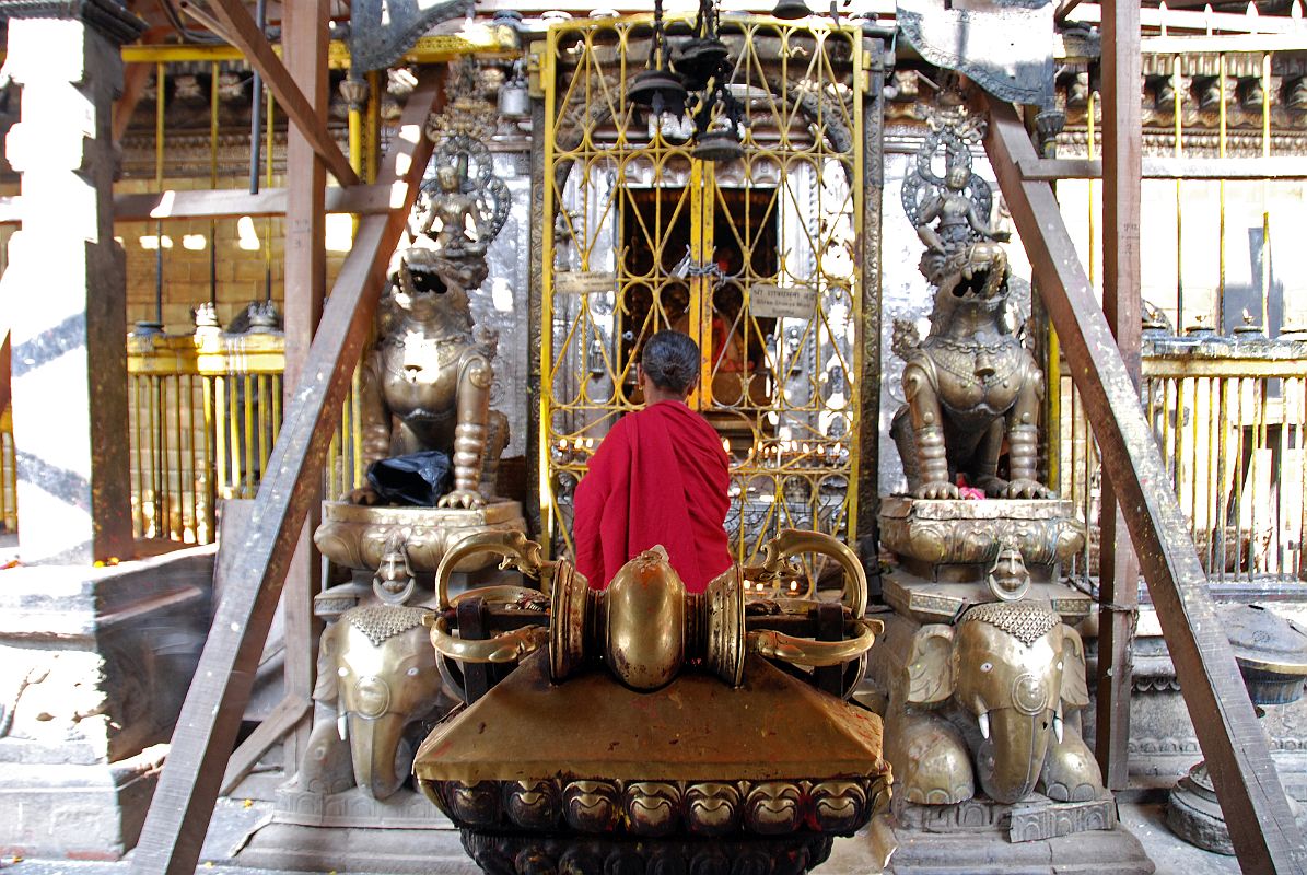 Kathmandu Patan Golden Temple 23 Vajra With Elephants Holding Snow Lions With Main Shakyamuni Shrine Behind 